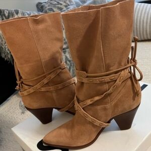 Women’s Tan Suede Mid-Calf Western Boots